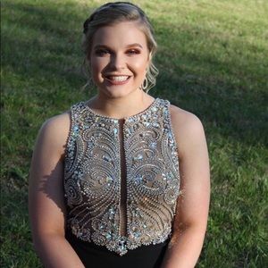 Black and Silver Beaded Prom Dress